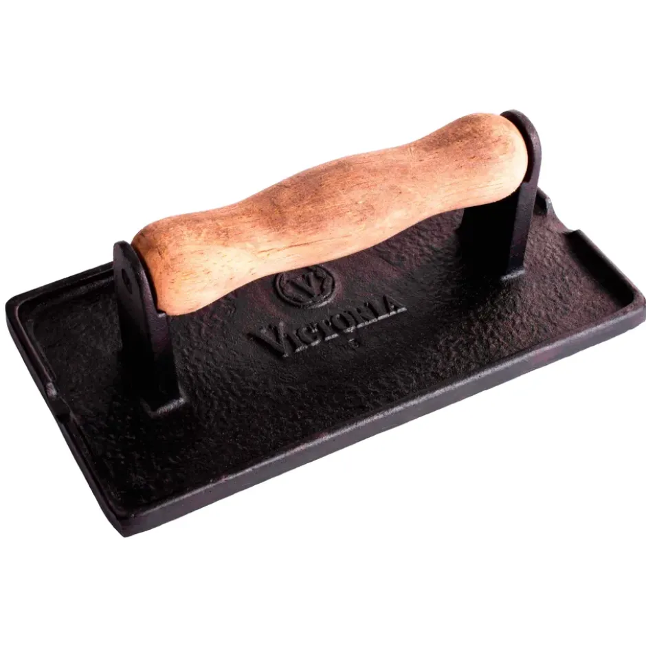 Bacon- och grillpress gjutjärn med trähandtag, 21x11 cm