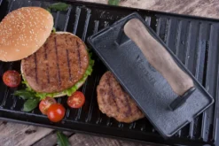 Bacon- och grillpress gjutjärn med trähandtag, 21x11 cm
