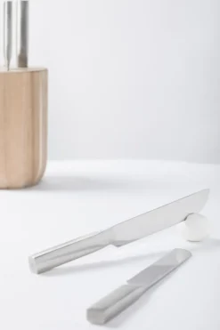 Base knivset med knivblock 5 delar, Wood-steel grey