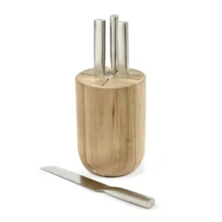 Base knivset med knivblock 5 delar, Wood-steel grey