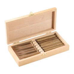 BBQ stekkniv, Rostfritt stål, 6-pack, trälåda akacia, 22,5x2 cm