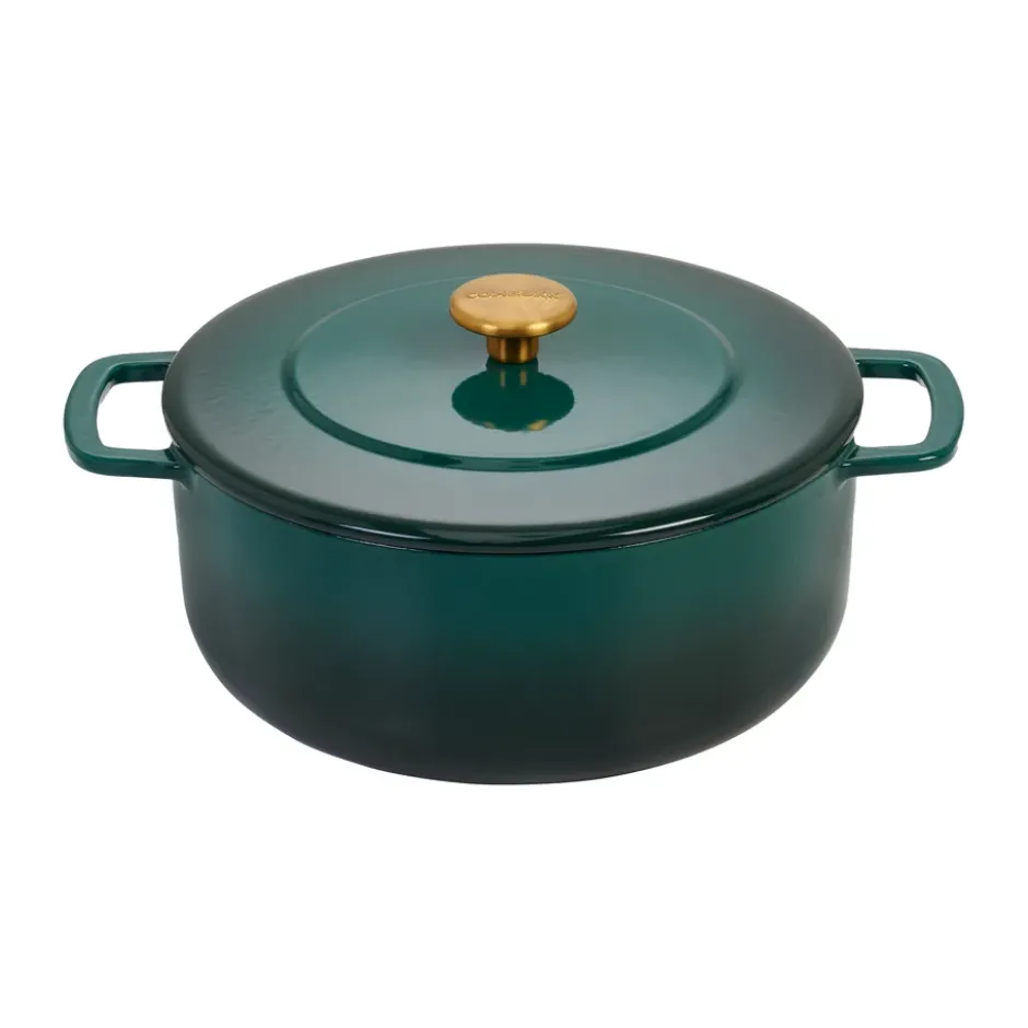 Combekk Enameled gjutjärnsgryta Ø24 cm, Holly Green-gold knob