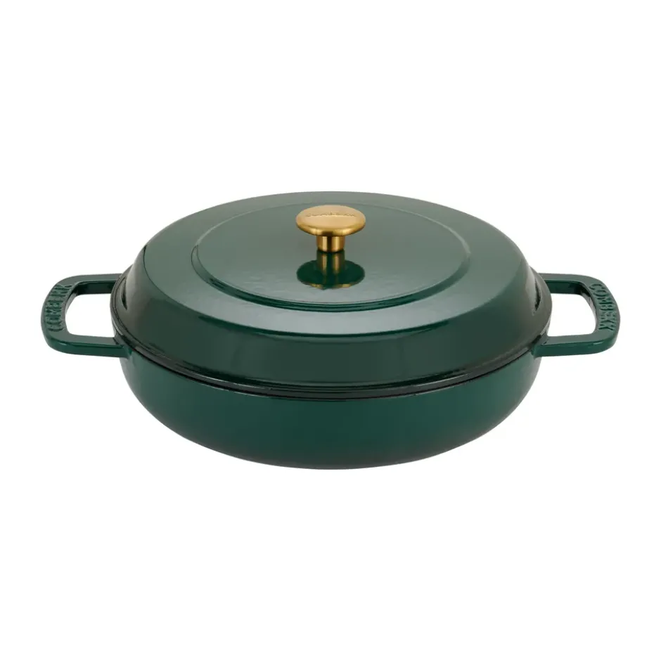 Combekk Enameled traktörpanna gjutjärn Ø28 cm, Holly Green-gold knob
