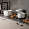 Eva Trio White Line Slip-Let keramiskt grytset 3 delar, Rostfritt stål