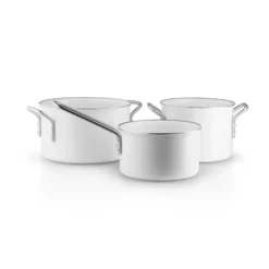 Eva Trio White Line Slip-Let keramiskt grytset 3 delar, Rostfritt stål