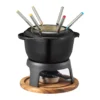 Foni Fondue gjutjärn emaljerad 21*18,4*9,8 cm, Svart-akacia träplatta