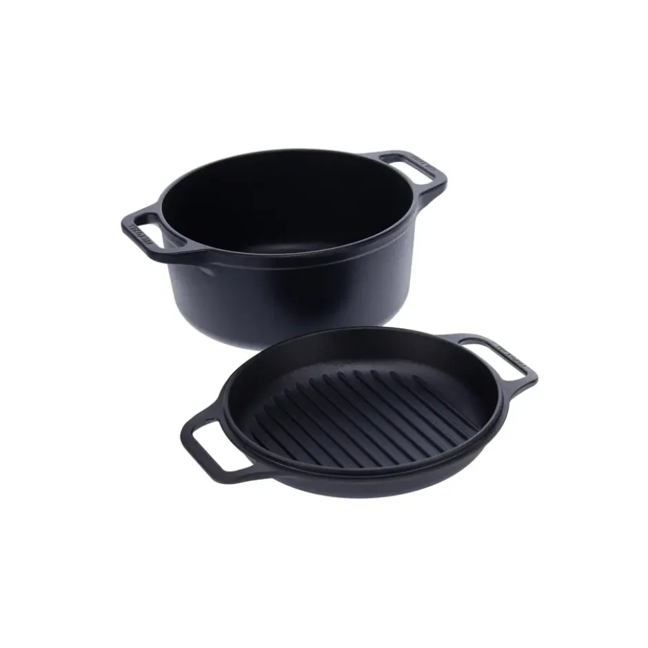 Gryta och grillpanna gjutjärn pre-seasoned, 2 delar