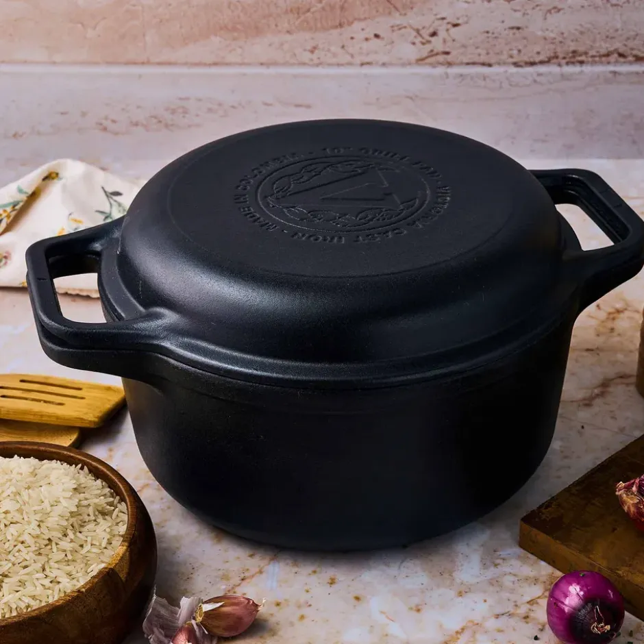 Gryta och grillpanna gjutjärn pre-seasoned, 2 delar