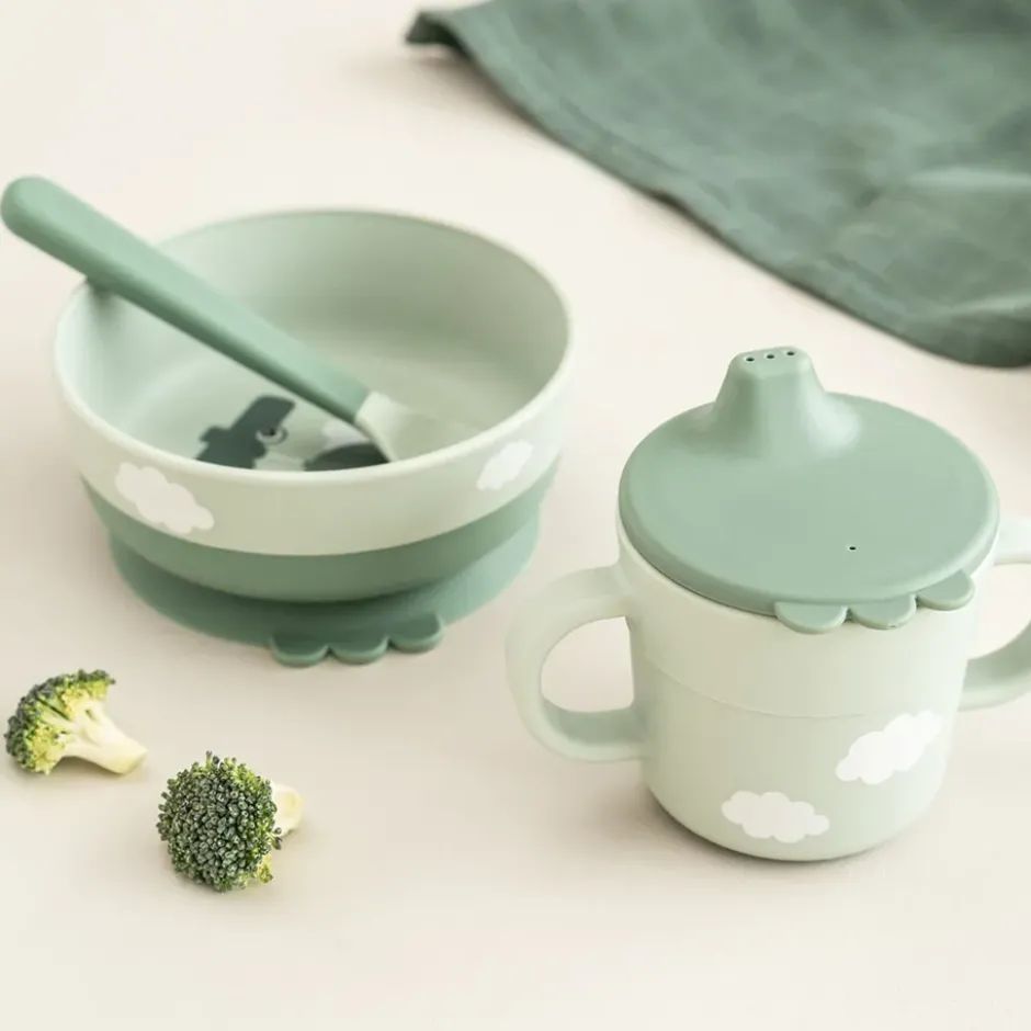 Happy Clouds foodie first meal servisset 3 delar, Green