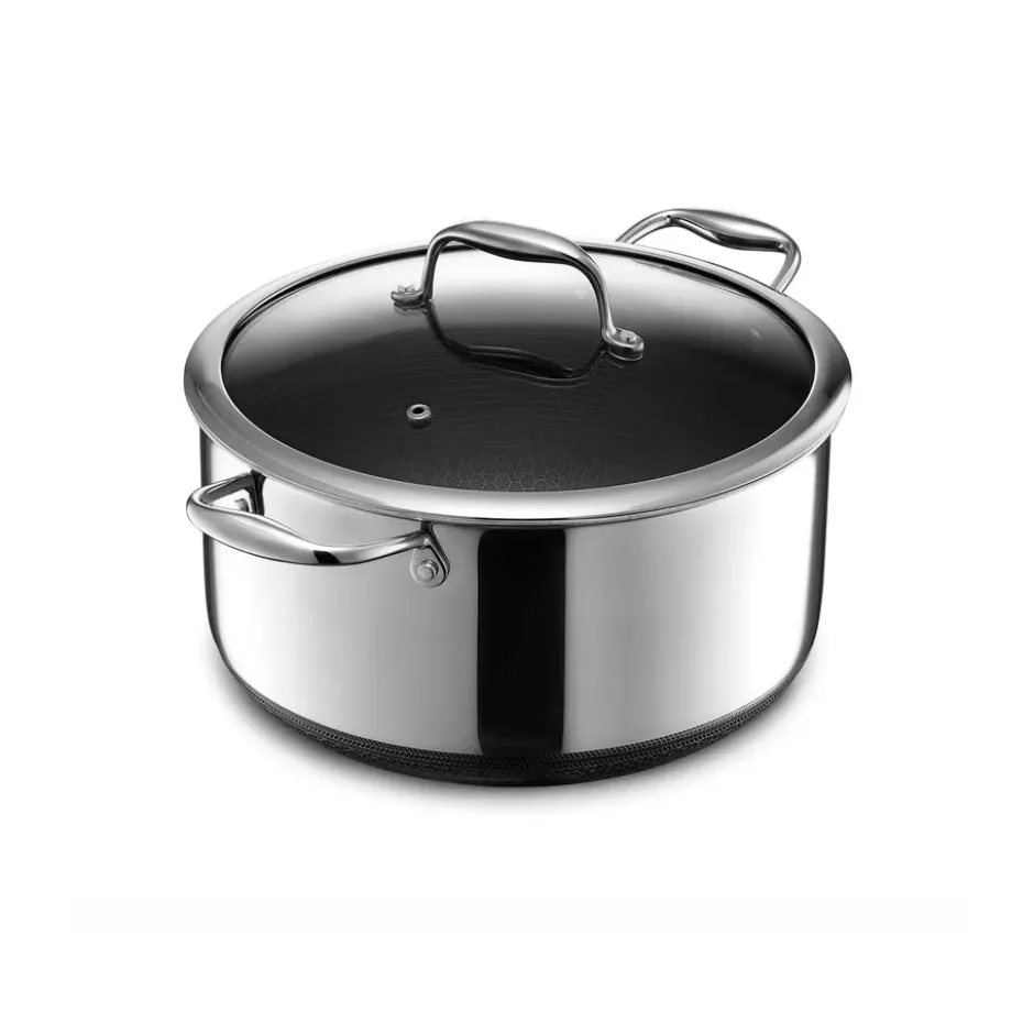 Hexclad hybrid gryta med glaslock 7,6 L, Silver