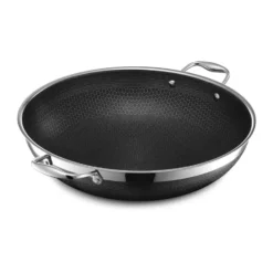 Hexclad wokpanna med lock hybrid Ø36 cm, Rostfritt stål-svart
