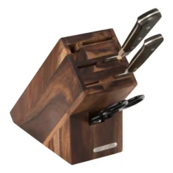 Knivblock akacia för 5 knivar, bryne och sax, 9,5x22 cm
