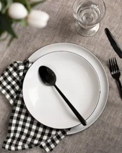 Lido black line servisset 12 delar, Vit med svart kant