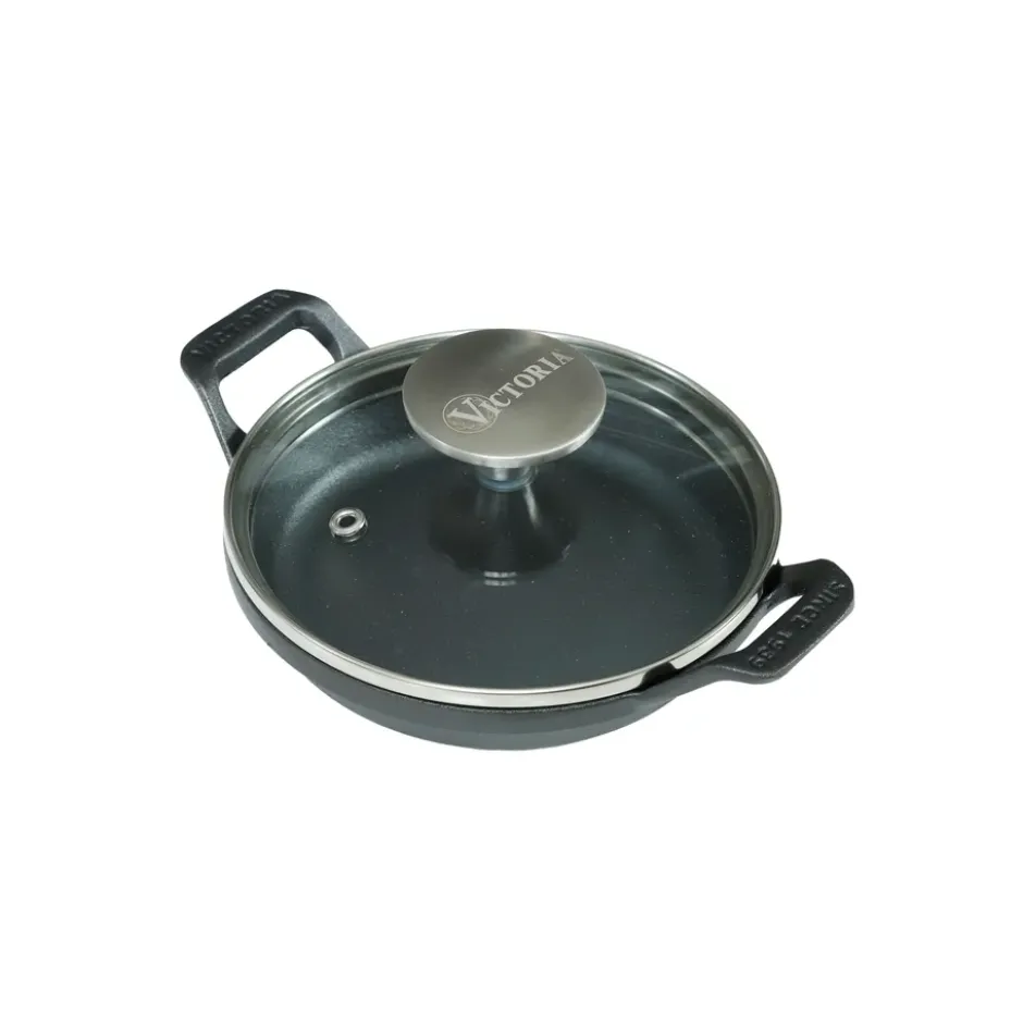 Mini rund gryta med glaslock gjutjärn pre-seasoned, Ø14 cm
