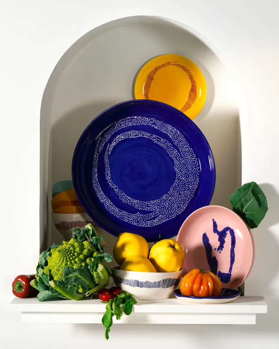 Ottolenghi Feast tallrik M Ø22,5 cm 2-pack, Yellow stripes-white