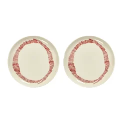 Ottolenghi Feast tallrik M Ø22,5 cm 2-pack, White stripes-red