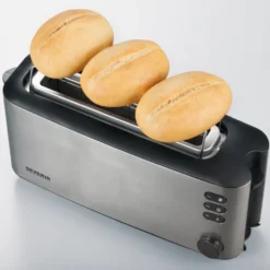 Severin AT 2515 longslot brödrost 2 skivor, Borstat stål-svart