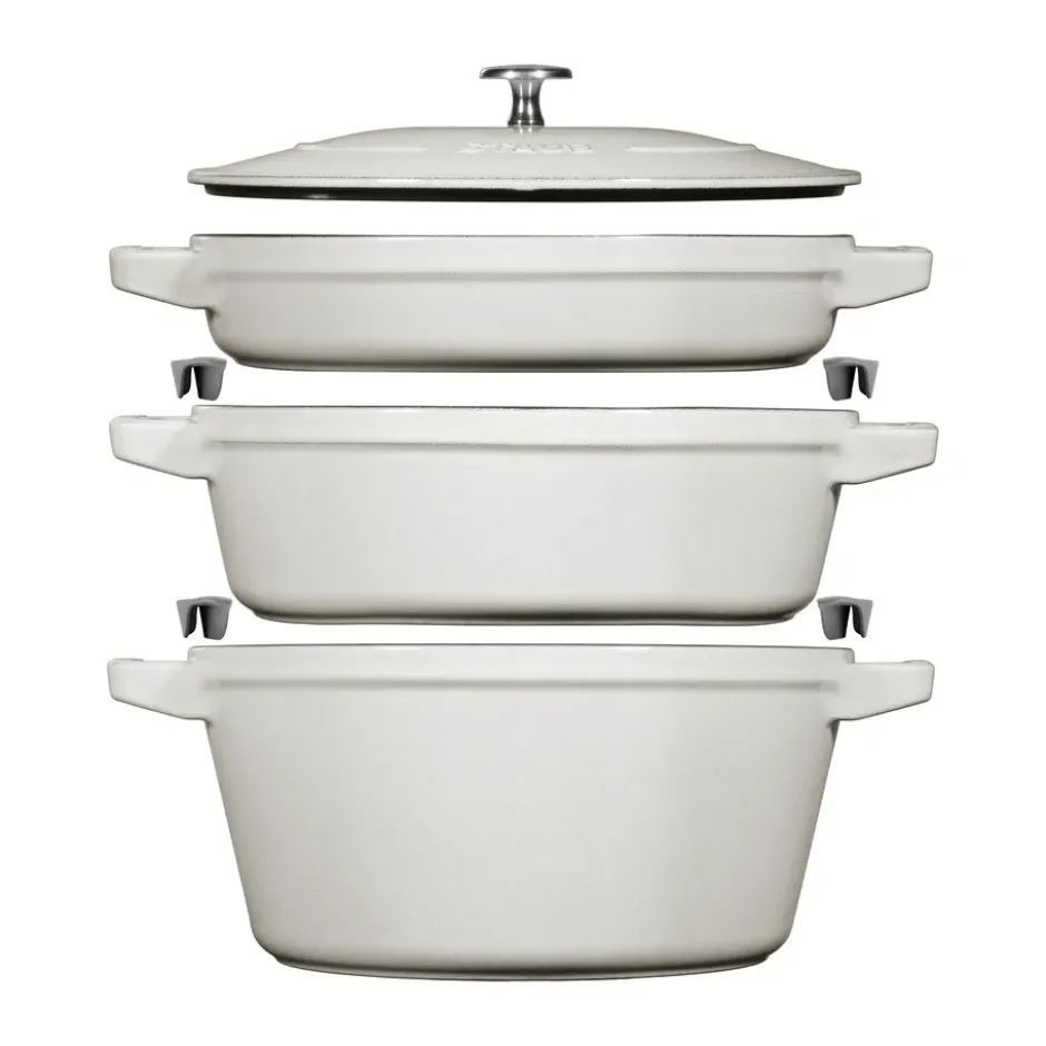 Staub Gryt & kastrullset stapelbara 5 delar, White truffle