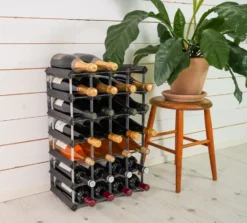 The Swedish Wine Rack Factory vinställ monterat, 30 flaskor-svart furu