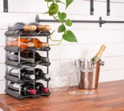 The Swedish Wine Rack Factory vinställ monterat, 12 flaskor-svart furu