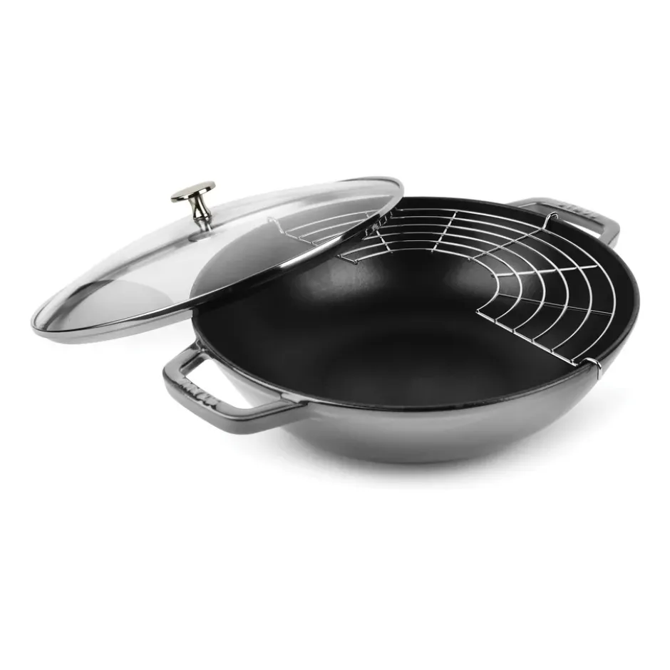 Wok med glaslock Ø30 cm 4,4 L, Grå